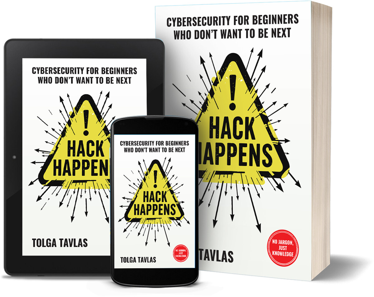 Hack Happens book shown in print, tablet and mobile formats